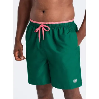 Pánské plavky Pánské dvoubarevné žebrované plavecké šortky - tmavě zelené V3 OM-SRBS-0141 - M