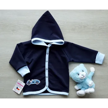 AMÁLKA Propínací mikina s kapucí teplákovina, tmavě modrá, auto Velikost: 74-80