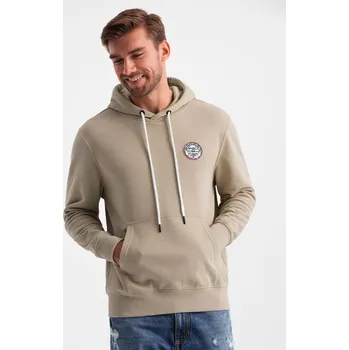 Pánská mikina Pánská mikina klokanka s kapucí a nášivkou ve studentském stylu - písková V3 OM-SSNZ-0144 - S