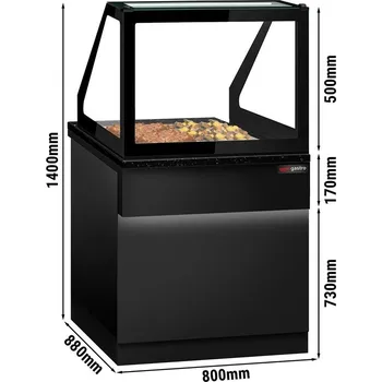 Vinotéka G.Gastro Ohřevná vitrína - 800mm - pro 2x GN 1/1 - dřevěný přední panel - pracovní deska z černé žuly