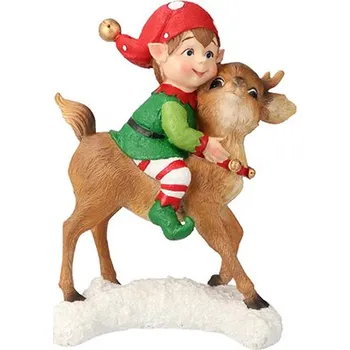 Vánoce Dekorace - Elf s jelenkem, 21cm