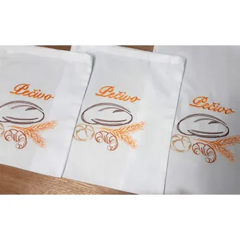 chlebník Bavlněný pytlík na pečivo 30x35 Bílý s výšivkou