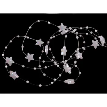 Vánoční dekorace Perličky na silonu Ø12 mm hvězdičky 1,3 metru - 3 AB bílá AB