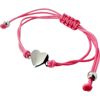 Náramek Šňůrkový náramek se srdíčkem Růžová/Stříbrné srdce