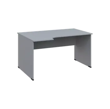 Psací stůl TR 8 - 144 stůl kancelářský, rohový, levý, dřevěná podnož, deska 18 mm, široký 1400 mm, šedá