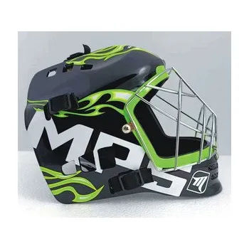 Florbalová maska MPS PRO FLAME Brankářská maska černá / zelená, Univerzální - max 58 cm, chromová