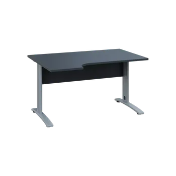 Psací stůl ORK 28 - 144 stůl kancelářský, rohový, levý, kovová podnož stříbrná, deska 25 mm, široký 1400 mm, antracit