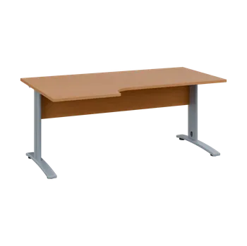 Psací stůl ORK 28 - 186 stůl kancelářský, rohový, levý, kovová podnož stříbrná, deska 25 mm, široký 1800 mm, buk royal