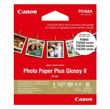Fotopapír Canon Photo Paper Plus II, PP-201, foto papír, lesklý, čtvercový typ 2311B070, bílý, PIXMA TS9500, TS8200 a TS6200, 8.89x8.89cm, 3
