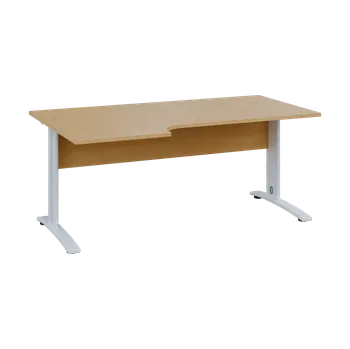 Psací stůl ORK 28 - 186 stůl kancelářský, rohový, levý, kovová podnož bílá, deska 25 mm, široký 1800 mm, javor horský