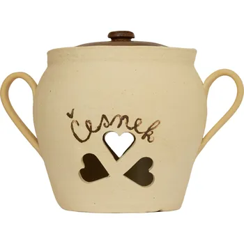 Hrnec hrnec na česnek 2L světlý - kameninový česnekáč (ruční výroba)