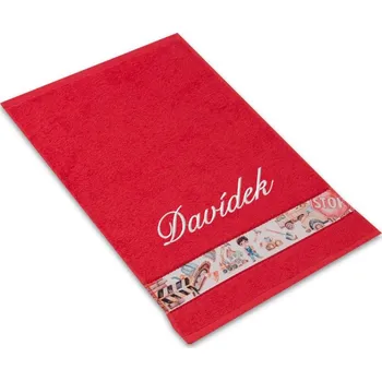 Dětský ručník se jménem NA PŘÁNÍ 30x50 Dobrodružství na stavbě červený