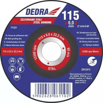 Řezný kotouč 115x6,0x22,2 kotouč na brousící železa DEDRA F1321