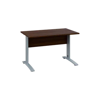 Psací stůl OPK 27 - 14 stůl kancelářský, kovová podnož stříbrná, deska 25 mm, široký 1400 mm, ořech královský