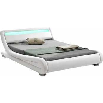 Postel TENREP čalouněná postel s roštem a LED osvětlením 160x200 cm, bílá + vyzvednutí ZDARMA
