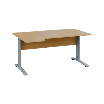 Psací stůl ORK 28 - 164 stůl kancelářský, rohový, levý, kovová podnož stříbrná, deska 25 mm, široký 1600 mm, javor horský