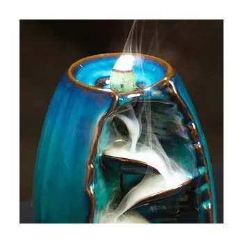 Aroma lampa LED21 Keramický vonný krb - Tekoucí dým - Vodopád, tyrkysový