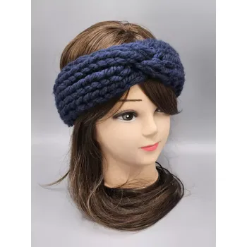 Čelenka Ručně pletená čelenka modrá pařížská křížená (54 - 58 cm)