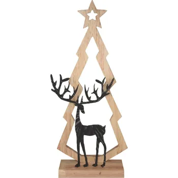 Vánoce ANDĚL Dekorace strom s hvězdou s jelenem z kovu na postavení 18 x 41 x 6 cm