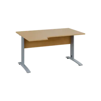 Psací stůl ORK 28 - 144 stůl kancelářský, rohový, levý, kovová podnož stříbrná, deska 25 mm, široký 1400 mm, javor horský