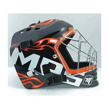 Florbalová maska MPS PRO FLAME Brankářská maska černá / oranžová, Univerzální - max 58 cm, chromová