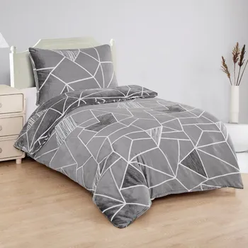 Povlečení JAHU Triangulo šedé/geometrický vzor 140 x 200, 70 x 90 cm zipový uzávěr