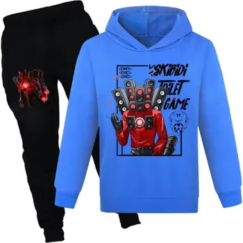 Chlapecký svetr Pohodlná dětská souprava - tepláky + mikina "Skibidi Toilet" Barva: modrá mikina + černé kalhoty, Velikost: 120 (5-6 let)