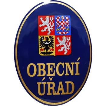 Informační tabulka PROFIBA Smaltovaná cedule OBECNÍ ÚŘAD se státním znakem (modrá/zlatá)