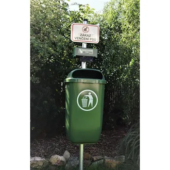 Venkovní odpadkový koš PROFIBA Set Dino na psí exkrementy typ H se značkou zákaz venčení psů