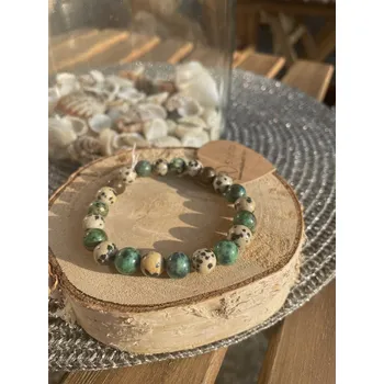 Náramek RV studio Louny s.r.o. Náramek Tyrkys africký + Jaspis dalmatin 8 mm - VODNÁŘ