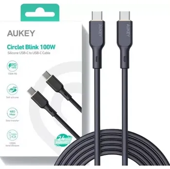 Datový kabel Aukey USB‑C kabel 1 m, silikonový, 100 W Power Delivery, 5 A, černý