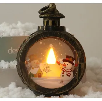 Vánoční světelná dekorace Vánoční svítící LED lucernička - Sněhulák, kulatá