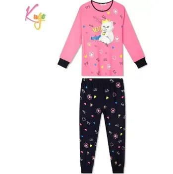 Dívčí pyžamo Dívčí pyžamo Kugo MP5863 růžová / tmavě modrá (dívčí pyžamo s kočičkou)
