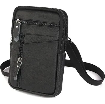 Pánská kožená ledvinka přes rameno | pánská taška, kožená kabelka - Černá