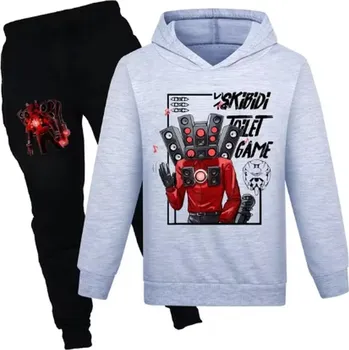 Chlapecký svetr Pohodlná dětská souprava - tepláky + mikina "Skibidi Toilet" Barva: šedá mikina + černé kalhoty, Velikost: 130 (7-8 let)