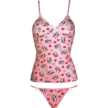 Kalhotky Sweet Cow bavlněná spodní košilka + kalhotky XL světle růžová