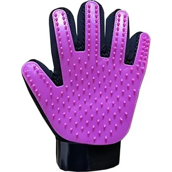 Kartáč pro zvířata Rukavice na vyčesávání srsti pro kočky a psy | speciální kartáč na chlupy domácích mazlíčků - fialová vlevo
