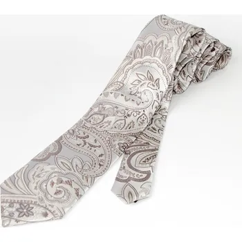 Kravata Lee-Openheimer - Hedvábná kravata, stříbrně-nugátová paisley, šířka 8 cm
