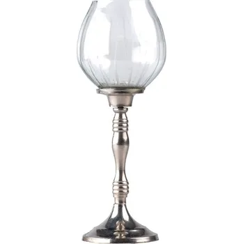Svícen Skleněný svícen na nožičce a čajovou svíčku čirý se stříbrnou barvou 95x280mm Průhledná