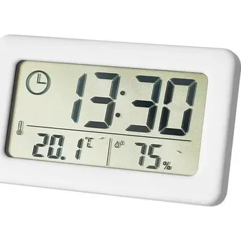 Hodiny LCD hodiny s teploměrem a vlhkoměrem | Multifunkční hodiny - Bílý