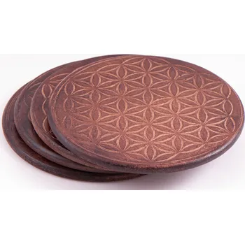 Mani Bhadra Mani Bhadra Dřevěný tácek pod kadidelnice Flower of life (Květ života), Ø 10 cm, 1 ks
