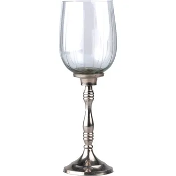Svícen Skleněný svícen na nožičce a čajovou svíčku čirý se stříbrnou 95x300mm 464 gram