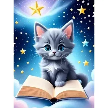 Diamantové malování Diamantové malování/Homfun - Koťátko u večerní pohádky + třpytivé kamínky