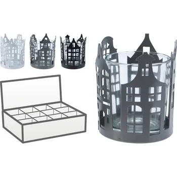 Svícen Svícen kov 60x80mm na čajovou svíčku domky, mix barev 130 gram