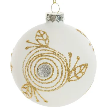 Vánoční ozdoba ArtFir Vánoční dekorace KOULE 157A | skleněná bílá/zlatá 8 cm