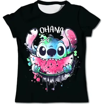 Dětské tričko s potiskem Lilo & Stitch (vel. od 1 roku do 14 let) - různé barvy a potisky Barva: TX-PD232 černá "ohana", Velikost: 150 (11-12 let)