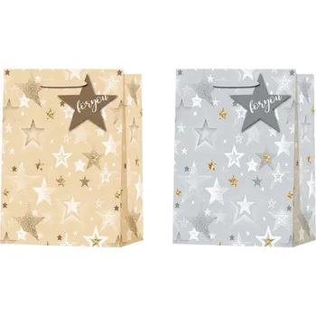 Dárková taška Taška dárková 260x320 mm hvězdičky mix, stříbrná, zlatá
