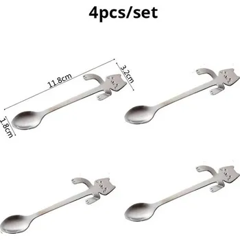 Příbor Mini lžičky s kočičím designem | kuchyňské pomůcky, stylové příbory 4 ks - 4ks stříbrné