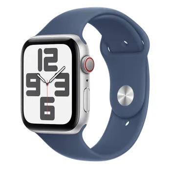 Chytré hodinky Apple Watch SE GPS + Cellular 44mm stříbrné hliníkové pouzdro stříbrná - denim sportovní řemínek S/M