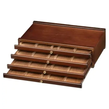 Úložný box Dřevěná kazeta se 4 šuplíky, odstín ořech 25x40cm (Dřevěná kazeta se 4 šuplíky, odstín ořech 25x40cm)